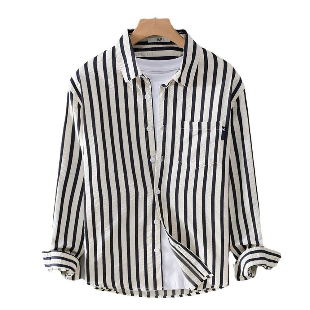 Long-sleeved Casual Men's Trendy Simple Striped Shirt