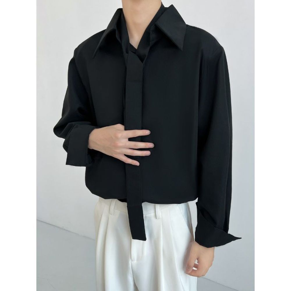 High-end Shirt for Men with Draped Long Sleeves