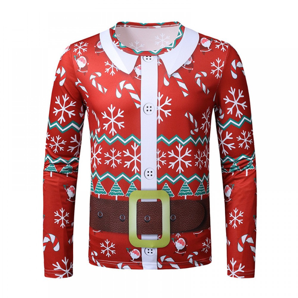 New 3D Personality Printing Fashion Men's Christmas Long-Sleeved T-Shirt